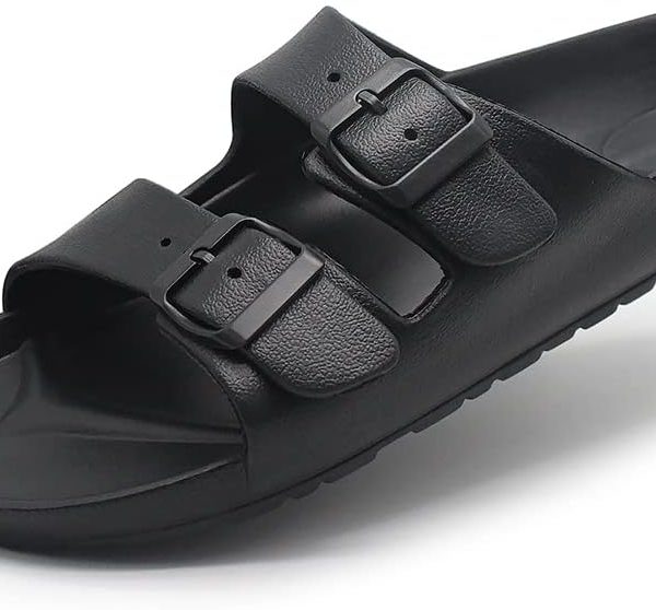 Men’s Lightweight Comfort Slides Double Buckle Slip-on Adjustable Orthopedic Flat Sandals