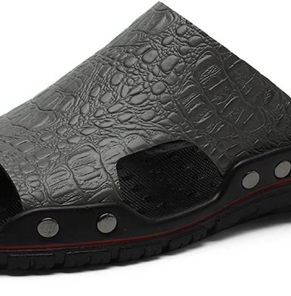 Men's Slide Sandals Mens Leather Sandals Summer Casual Water Shoes Walking Outdoor Beach Travel Slippers