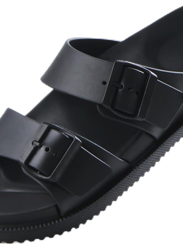 Men's Adjustable Double Buckle Slides - Lightweight Flat Sandals, Quick-Dry Open Toe Summer Shoes for Indoor & Outdoor
