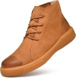 Mens Mid-Top Lace-Up Leather Ankle Boots Casual Comfortable Round Toe Non-Slip Shoes for Walking Outdoor Hiking