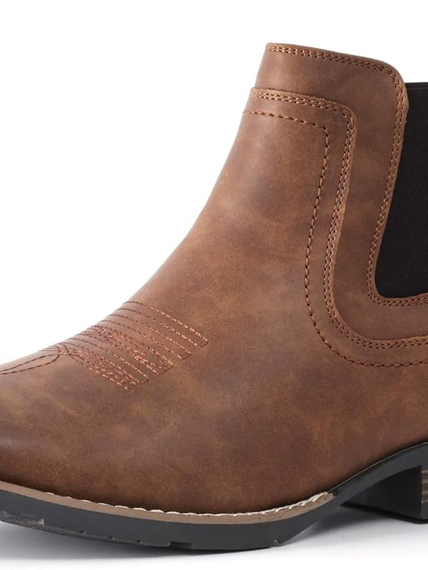 Cowboy Boots For Men Square Toe Ankle Boots Western Chelsea Boot Casual Dress Slip On Men Shoes